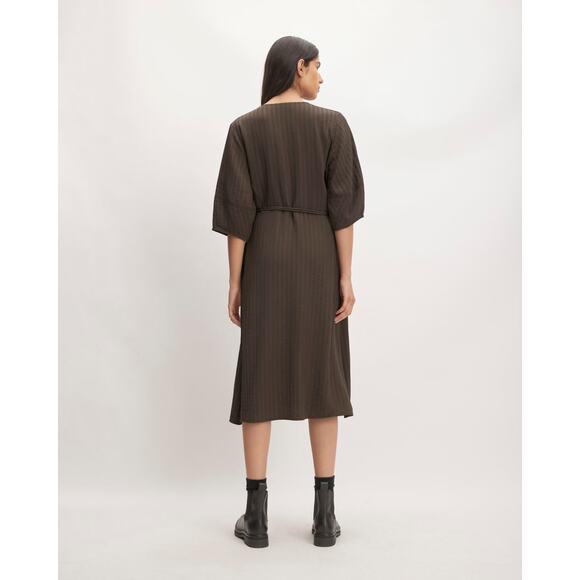 nwt Everlane The City Stripe Wrap Midi Dress Brown Size 8 - Picture 2 of 8